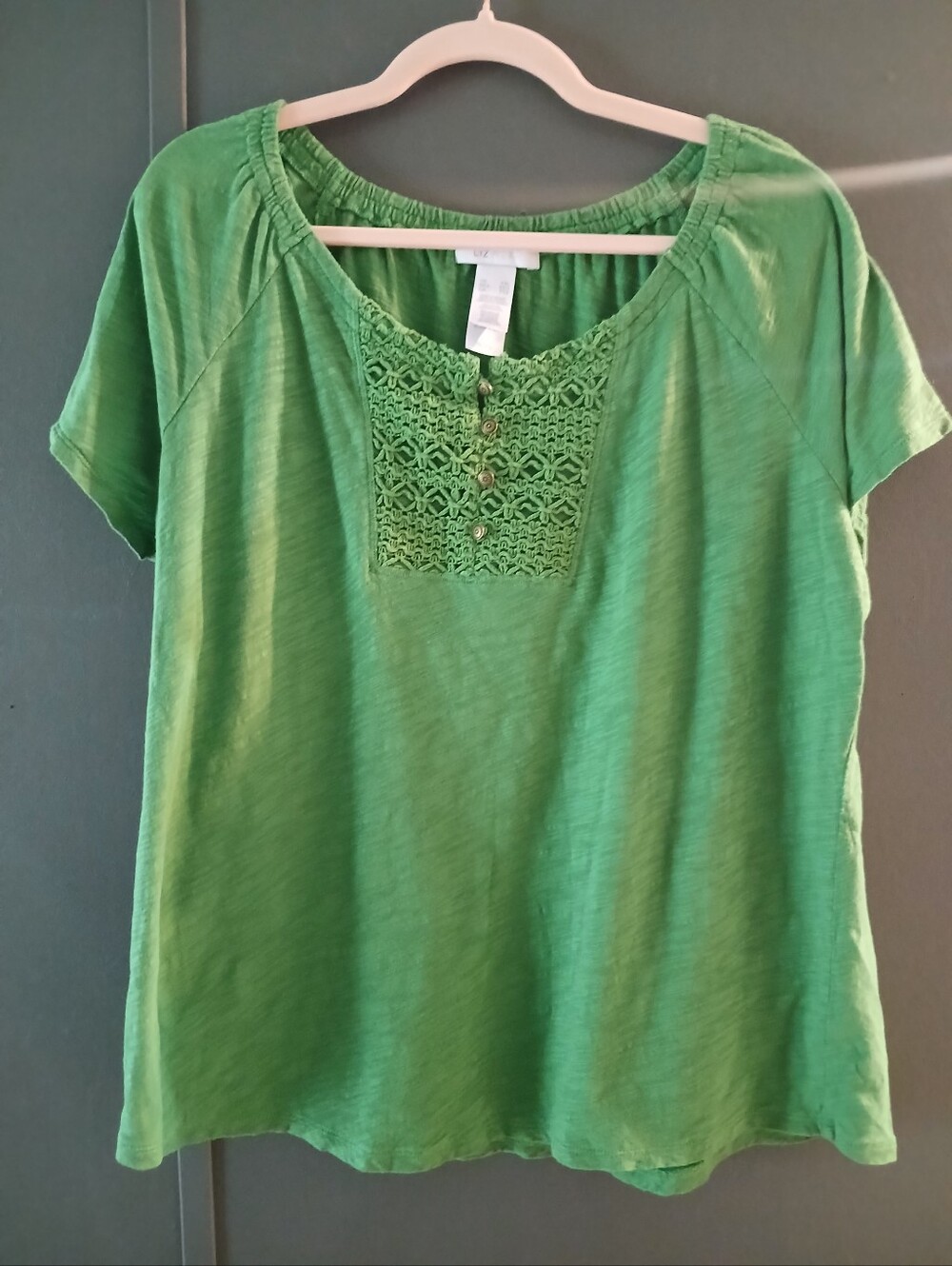 LizWear top features a crochet lace detail and henley neckline XXL
